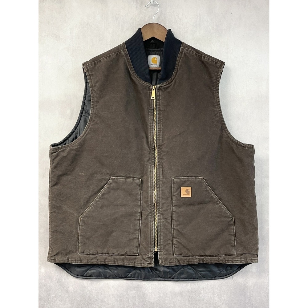 Carhartt Mens Quilt Lined Vest 2XL Tall Dark Brown Arctic Sandstone Duck V02